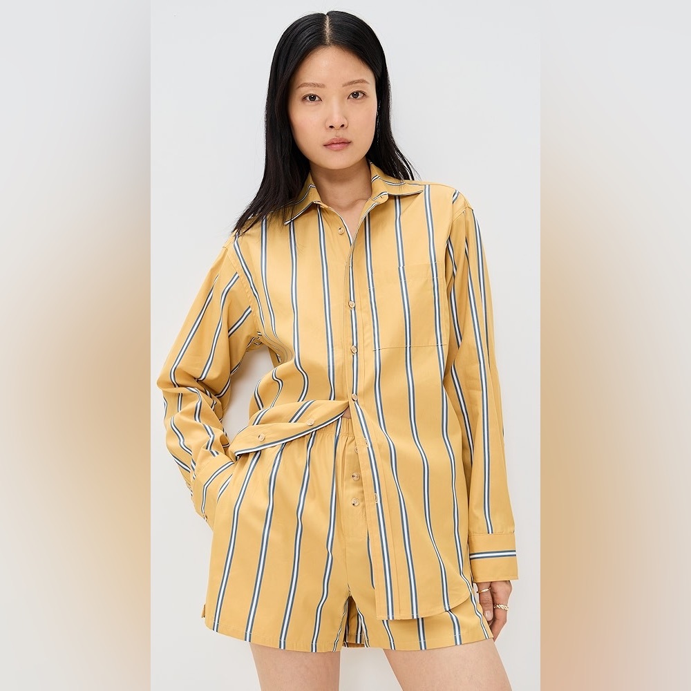 DONNI. NWT The Pop Yellow Striped Button Down Shirt